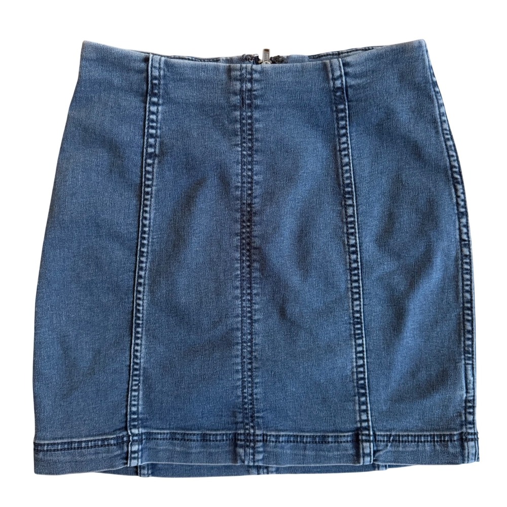 Y2K Retro Free People Denim Mini Skirt Blue High‎ Waisted Seamed Back Zip Size 0